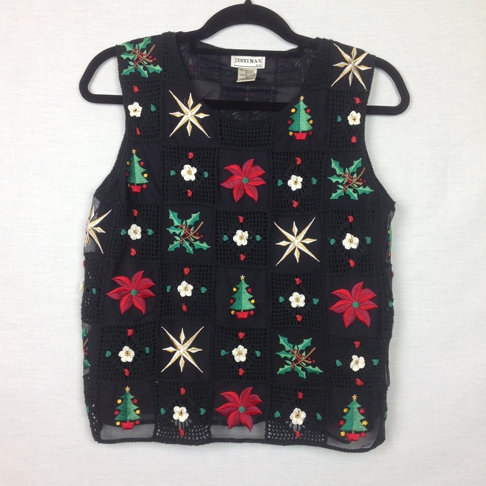 JenniMax NYC Embroidered Black Christmas Sweater